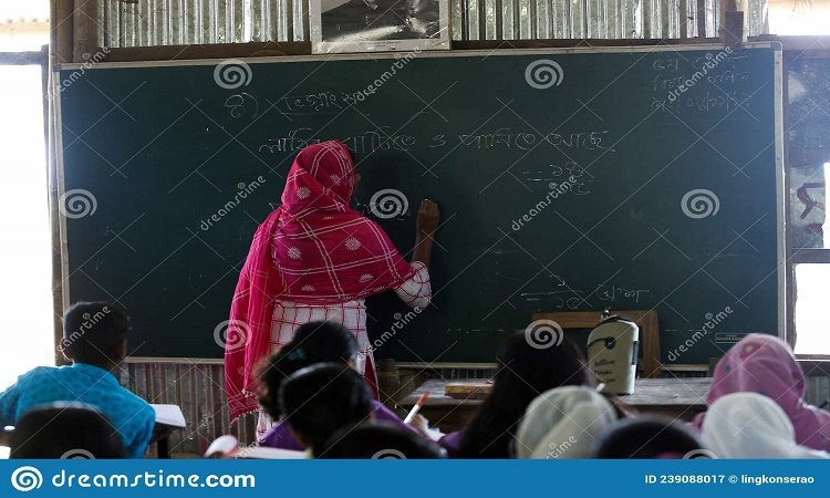 gowainghat-bangladesh-november-teacher-rural-remote-school-teaching-students-mathematics-writing-equation-black-239088017